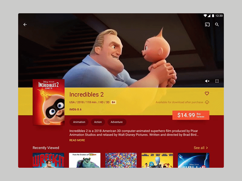 Wink – new app for Android (Movie Card) 2018 android animation app cinema interface movie netflix show tv ui wink
