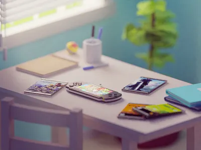 The one with all the UMDs b3d blender console gaming illustration isometric low poly playstation psp render sony