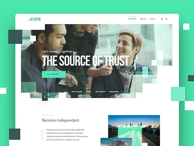 Ride Landing Concept concept design green investment landing page ride unfold website