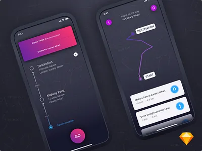 Dark Map UI | iOS Freebie dark dark ui freebie ios iphone x map navigation sketch