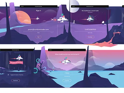 Transporter onboarding animation illustration landscape onboarding planet signup transporter ui world