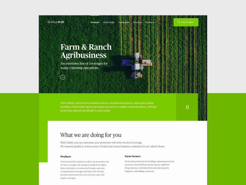 Chubb - Products pages chubb claim corporate hero insurance layout photography