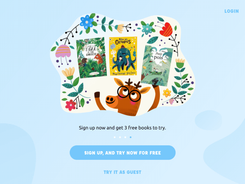 Kids App Onboarding app book faity illustration ios iu kid reading storie tablet tales ux