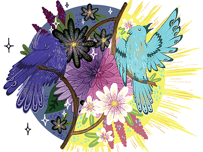 Happy Summer Solstice! bird day flower illustration nature night photoshop solstice summer