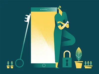 Open Banking iphone key lock plant woman