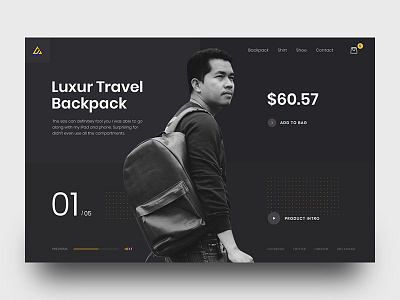 Backpack Product For Exploration design ecommerce ecommerce home page exploration fashion landing photography product subash ui ux web