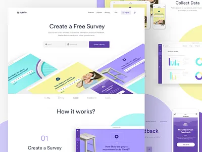 Survio Surveys Work In Progress clean purple survey turquoise ui ux web website yellow