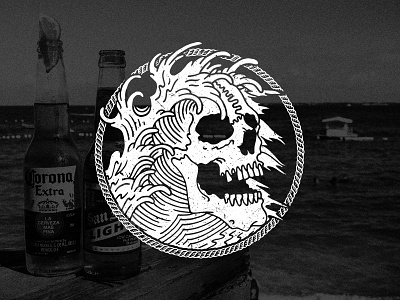 Vibes apparel aquatic illustration nautical ocean rope skull teeth water wave