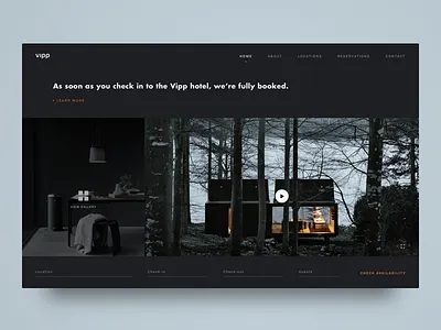 Dark UI Hotel Booking Page black dark ui grid hotel booking inspiration matte black minimalism modern ui ux web whitespace