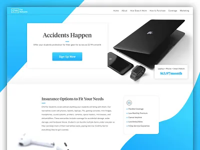 CYA Marketing Page apple blue fade gradient hero iconography iphone landing page macbook warranties