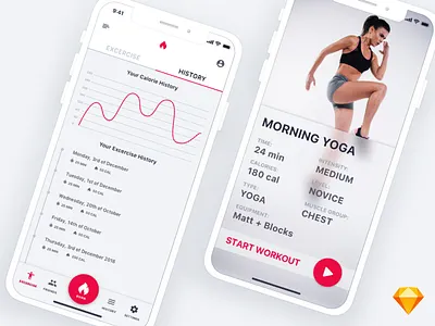 Fitness App - Sketch app app ui download exercise fitness freebie ios sketch workout