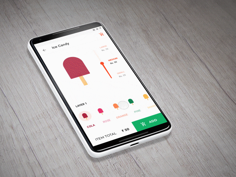 Order an Ice Candy add to cart android animation candy design ice ice candy ice cream interaction order principle sketch