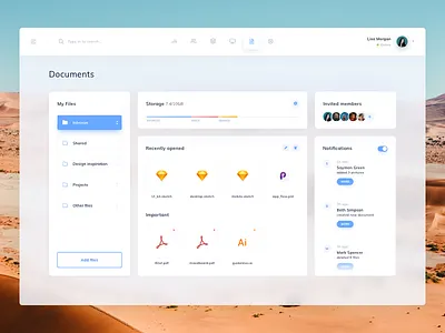 Documents Page app blue blur clean colors dashboard desktop fluent gradients shadow ui ux