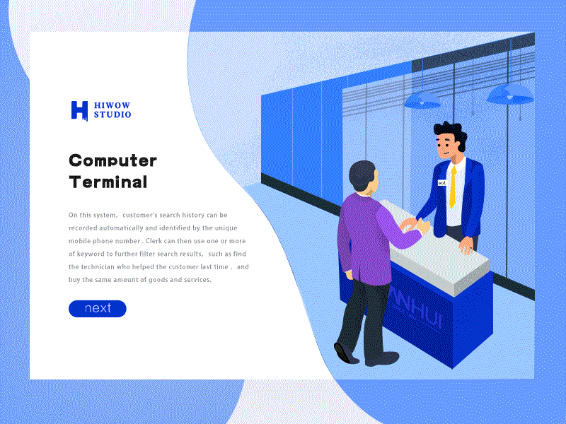 Computer Terminal blue car clerk illustration maintain scan technician ui web