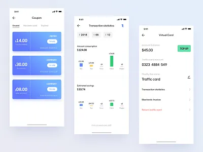 Virtual traffic card applications app bus card metro subway ui