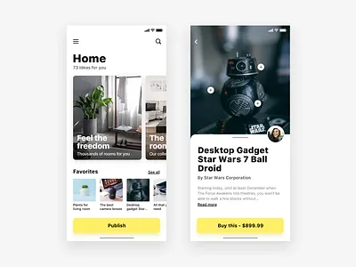 App for find decoration ideas - Daily UI Challenge app cards furniture interaction design minimalist ui user experience ux ux design web design