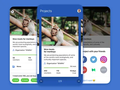 Charity crowdfunding service animals app charity concept ios mobile plus8 ui uidesign wildlife