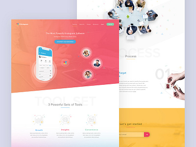 Website for SaaS provider specializing in instagram content followers fun instagram playful saas ui ux website
