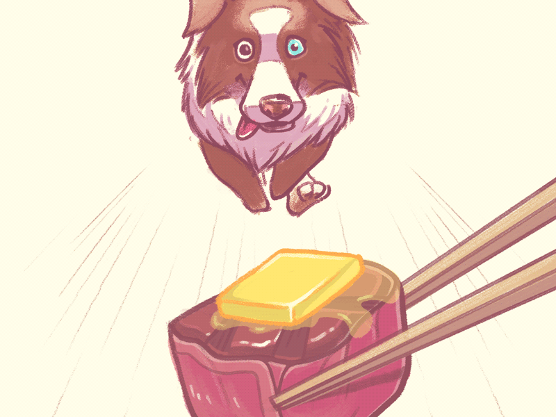 Aussie dog chases after kobe beef animation beef butter character cute cycle dog food frame by frame photoshop run steak
