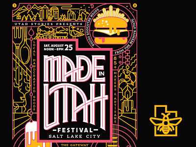 Made in Utah Festival Poster bee burger festival handlettering lines train trout utah