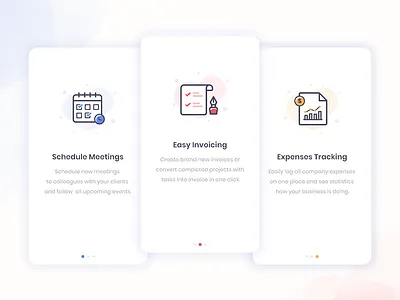 Onboarding Screens iconography icons invoice mobile app onboarding pagination schedule tracking tutorial screen ui ux walkthrough screen