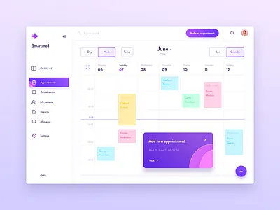 Appointments Smartmed analytics application clean dashboard design fluent interface material medecine medical product ui