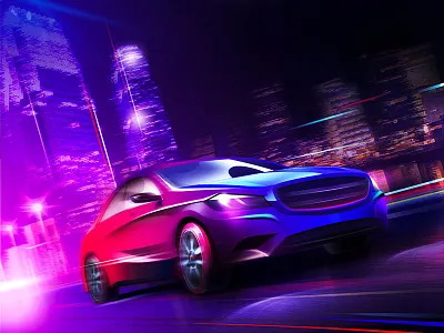 Enjoy speed bule car city color freedom illustration light shadow night speed