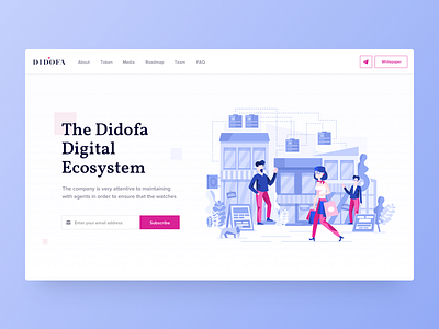 Didofa Header blockchain cryptocurrency blockchain system clean visual minimal design didofa homepage header visual fashion industry ico webpage flat illustration landing page interface purple blue colors ui ux