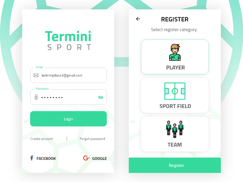 Example of Termini Sport App