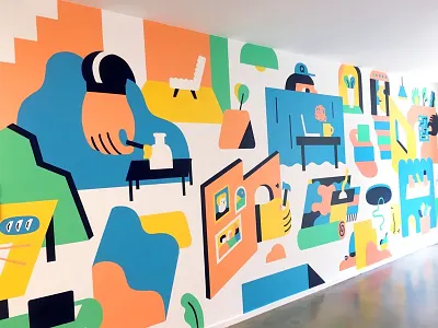 Q Lobby Mural illustration jing wei lobby mural