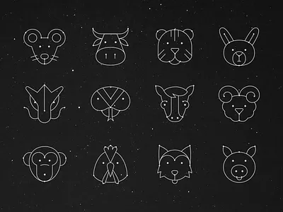 Chinese Horoscope Icon Set astrology dog dragon goat horse monkey mouse ox pig prediction rabbit rat rooster sign signs snake space stars tiger zodiac