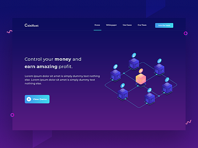 CoinHunt Hero Image bitcoin blockchain coinhunt crypto cryptocurrency ethereum gradient ico isometric landing minimal platform