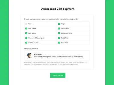 Abandoned Cart abandoned cart airline automated segment listing modal table yieldr