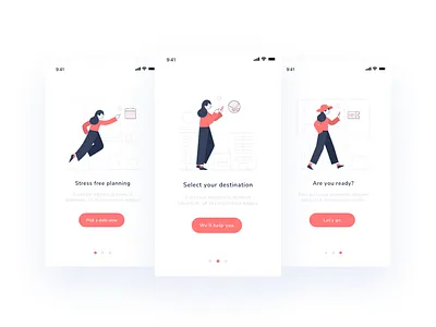 Trip onboarding app date destination illustration onboarding plan ticket trip vacation world