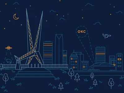 OKC Skydance Bridge clevyr design graphic illustration okc oklahoma city skyline spotlight tee texture tshirt ufo