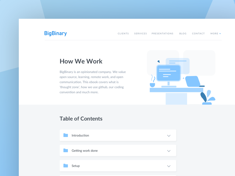 How we work by Vishnu Prasad V P for BigBinary on Dribbble