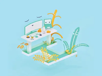 "i" for 3 Weeks at IDEO 3d 3d modeling desk faces happy ideo laptop plants projects