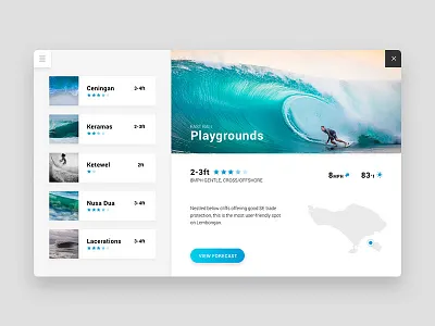 Surf Spot Guide app clean forecast minimal surf travel ui ux weather web website