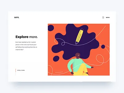 Header Illustration - Guide To Creativity character clean home illustration landing page line pencil shape simple vector web white