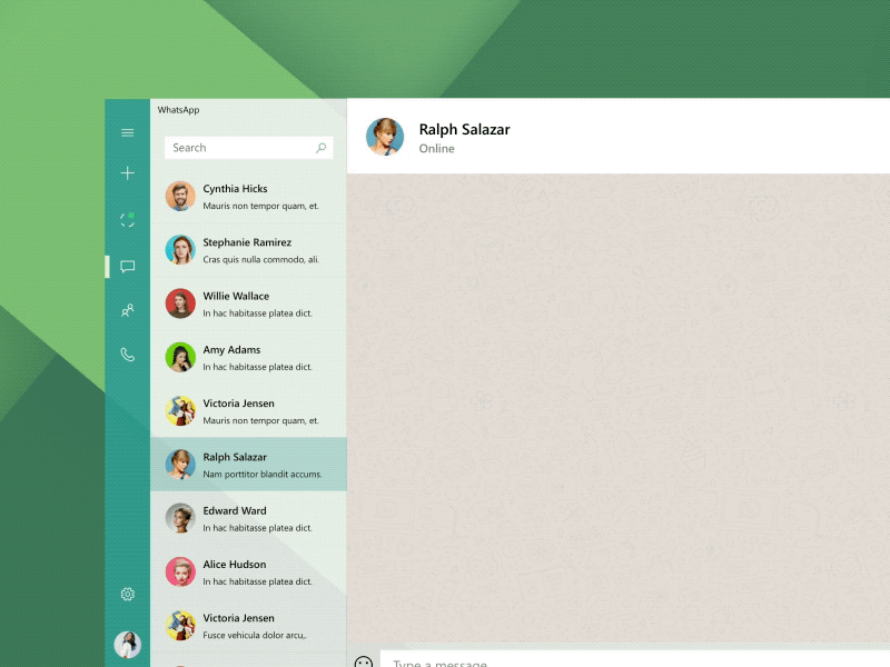 Fluent WhatsApp Concept - #1 Navigation animation app chat design desktop fluent menu motion navigation sidebar whatsapp windows