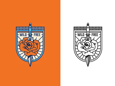 WIP Enamel Pin badge dagger flower free illustration knife line logo rose simple wild