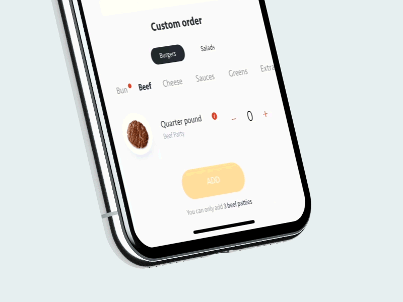 Burger Customization - Mobile App WIP app burger customization ingredients iphone menu motion
