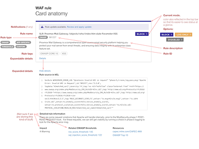 WAF Rule Management - Rule Card Anatomy card waf
