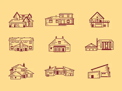 Architecture Illustration Set architecture building deck home house icon illustration mansion midcentury