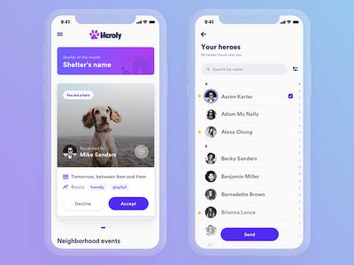Heroly App app cards clean decemberlabs dogs ios pets ui