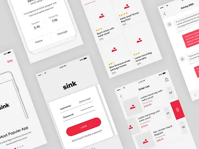 Sink mobile wireframe ui kit app application design ios login mobile profile social splash ui ux wireframe