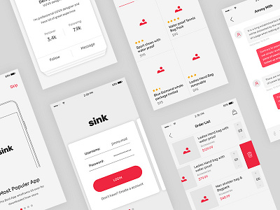 Sink mobile wireframe ui kit app application design ios login mobile profile social splash ui ux wireframe