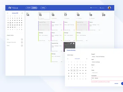 iTx Nova calendar cards desktop management tasks time ui ux