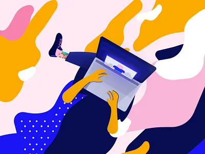 Studying on the internet colors course illustration liquid notebook online shapes