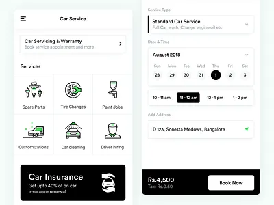 Car Control & Service App Design app automotive car clean control interface schedule service ui ux